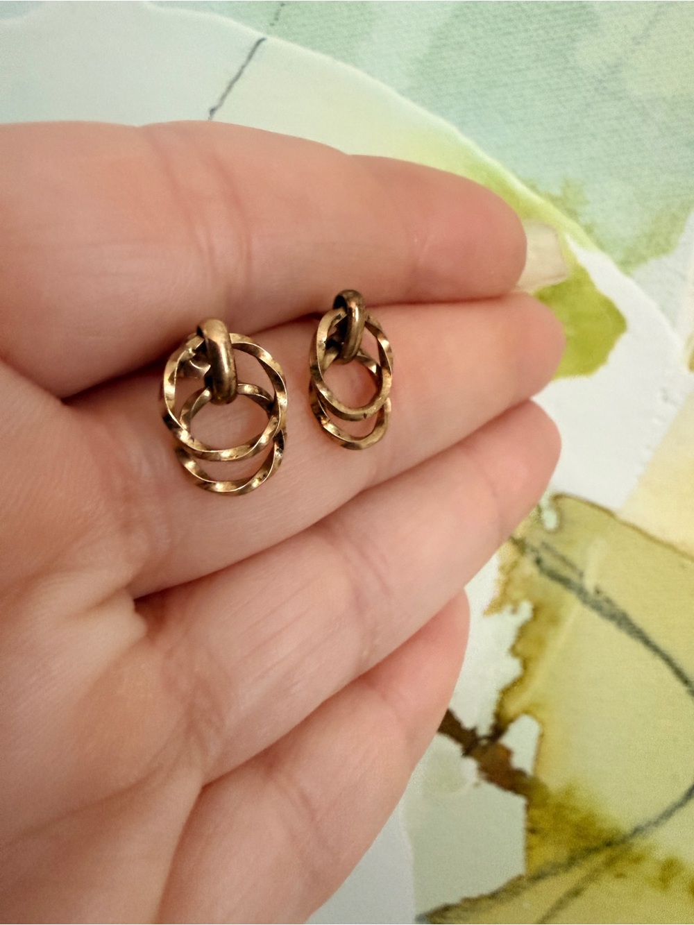 14k Gold Dangle Earrings - double hoop design - Picture 3 of 5